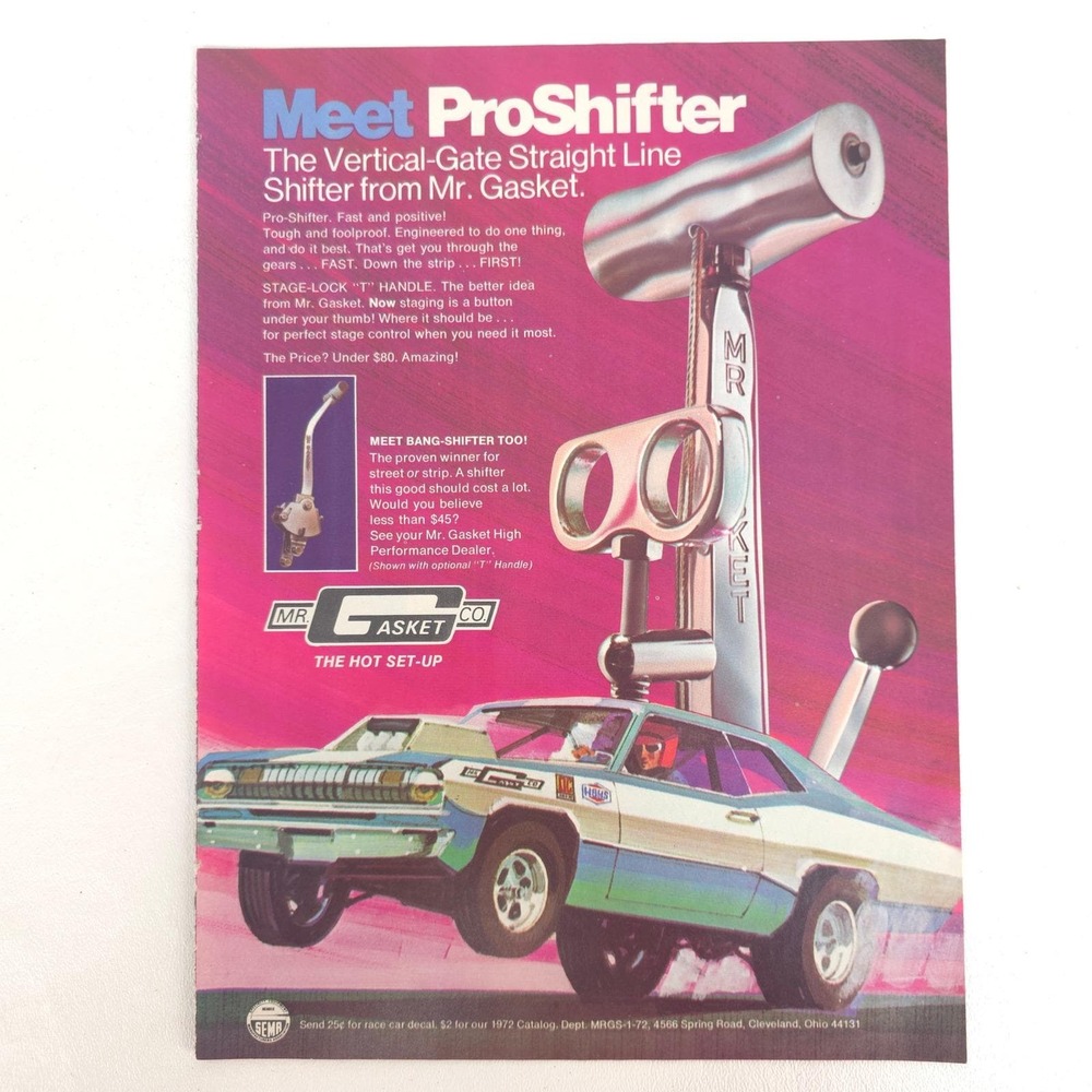 Vintage Plymouth Duster Drag Car Print Ad Mr Gasket 1970s Muscle Advertising Art